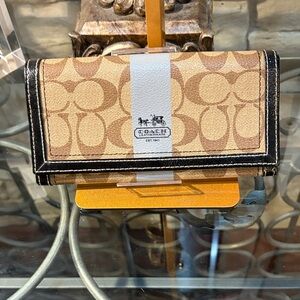 Coach Heritage Signature Tan and Blue Wallet